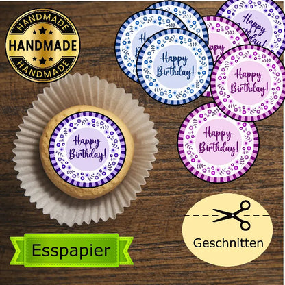 Muffinaufleger Happy Birthday lila/flieder/ blau - Funny Bake