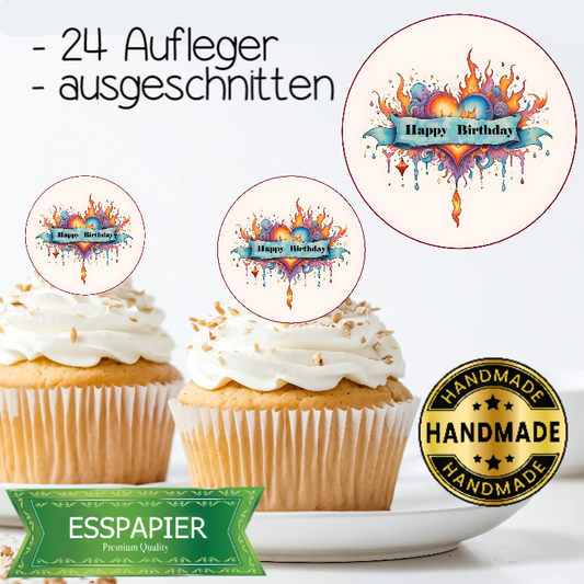 Muffinaufleger Happy Birthday moderne Art 24 Stück