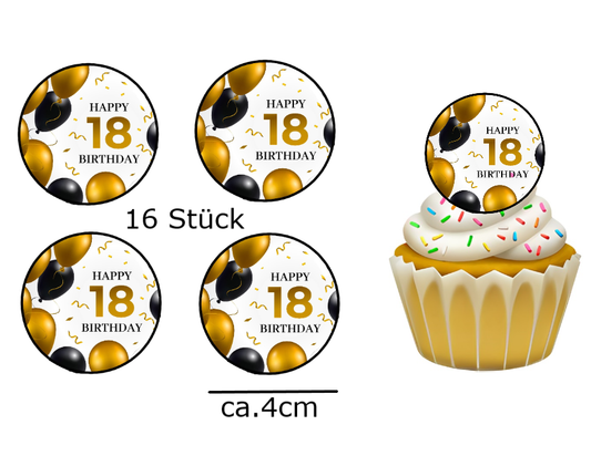 Muffin Aufleger Happy Birthday 18 Ballon