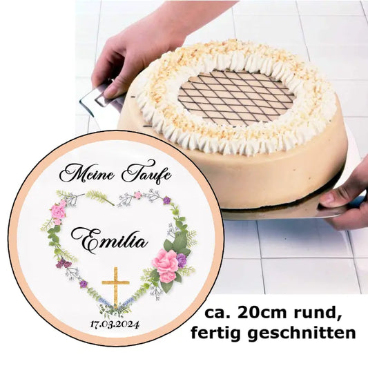 Tortenaufleger "Meine Taufe" Aquarell Herz - Funny Bake