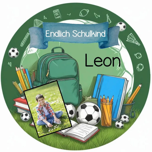 Tortenaufleger Einschulung Fußball  mit Photo - Funny Bake