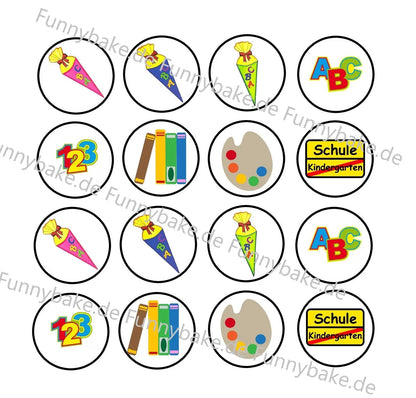 Einschulung Muffin Aufleger Esspapier -bunte Mischung - Funny Bake