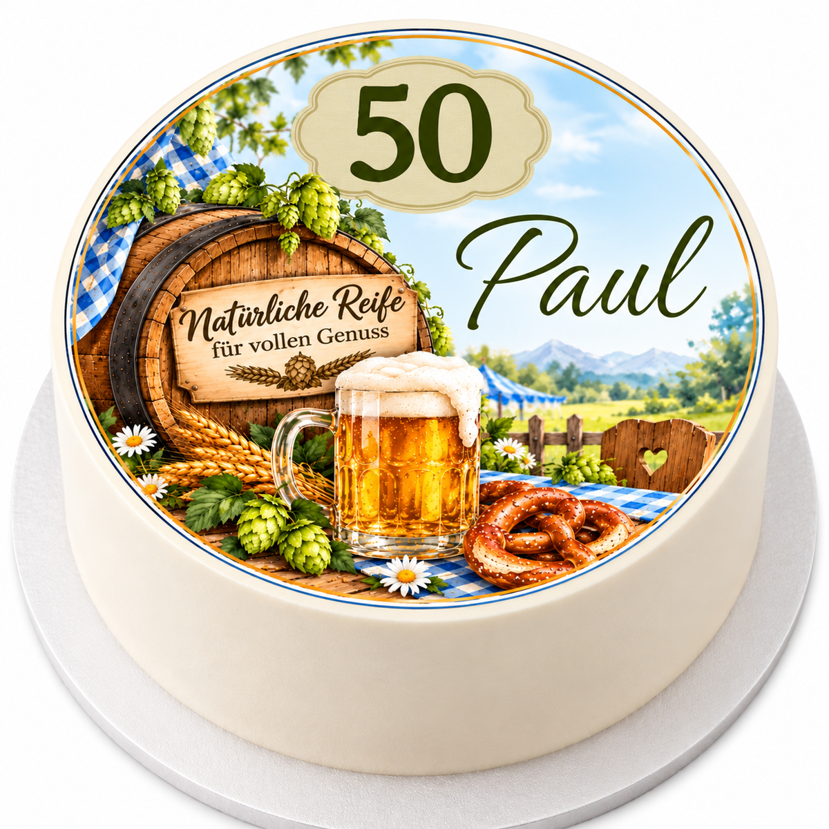 Tortenaufleger Bierfass für Mann mit Name und Zahl