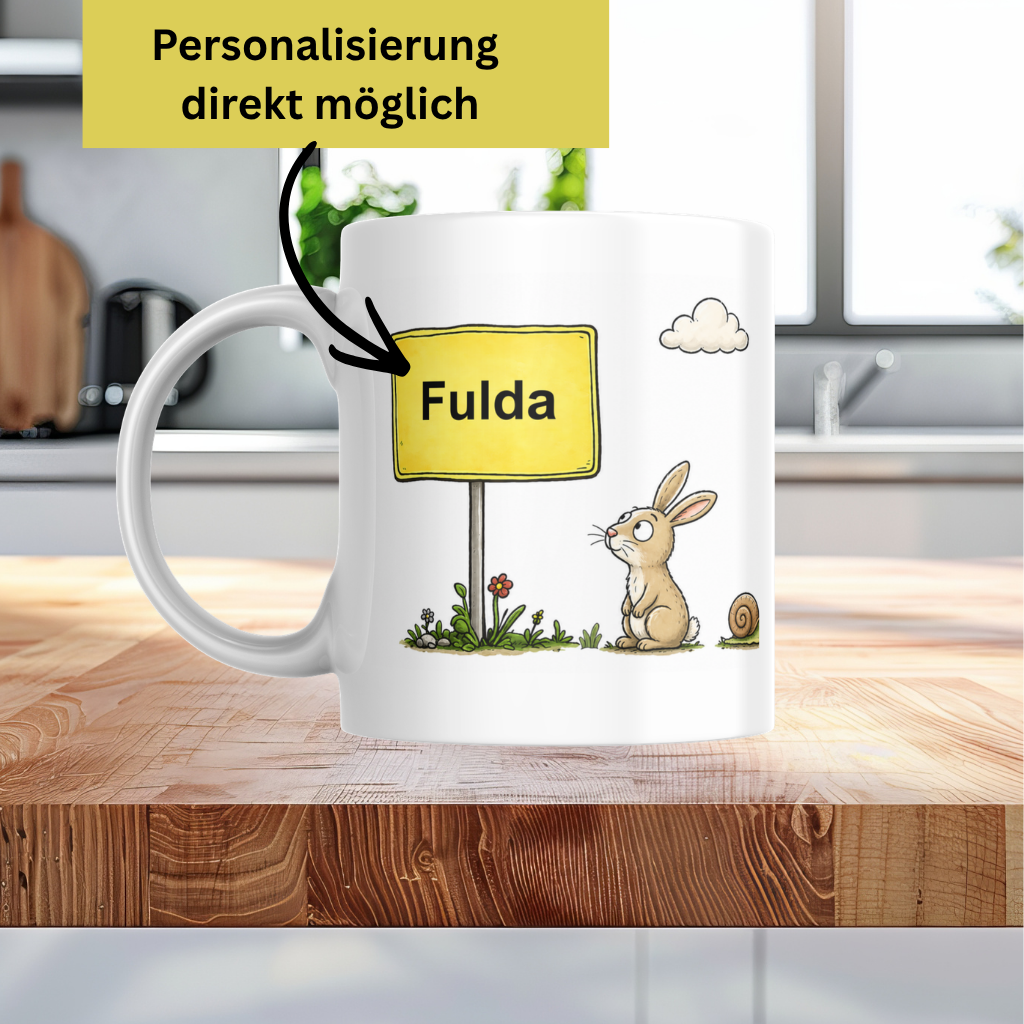 Personalisierte Tasse Ortsschild – Wunschort Becher als Geschenk