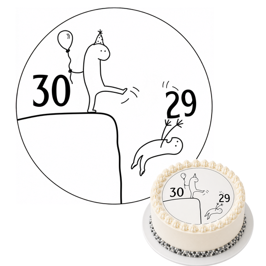 Tortenaufleger Geburtstag RIP 20s Twenties – humorvoller Aufleger mit Strichmännchen