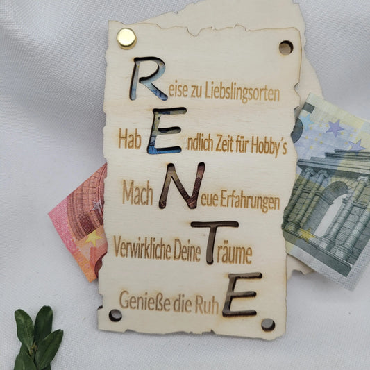 Holzkarte Rente Abschied Glückwunsch - Funny Bake