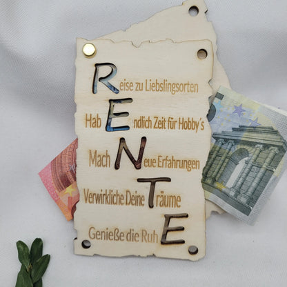 Holzkarte Rente Abschied Glückwunsch - Funny Bake