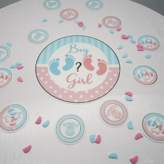 Gender-reveal-essbar-tortendeko-rosa-blau-baby-party-Aufleger