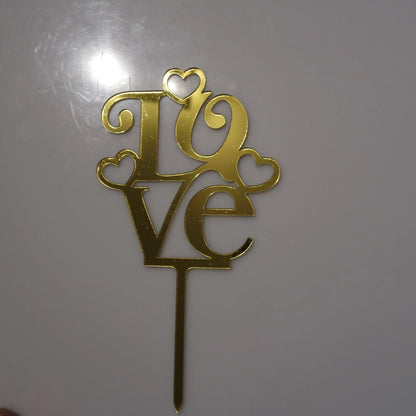 Tortenstecker "LOVE" gold mit Herzen - Funny Bake