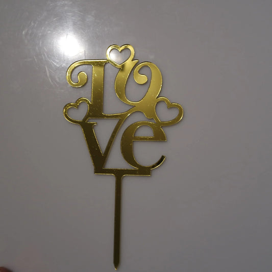 Tortenstecker "LOVE" gold mit Herzen - Funny Bake