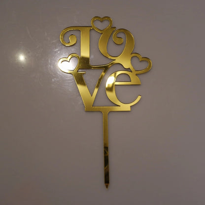 Tortenstecker "LOVE" gold mit Herzen - Funny Bake