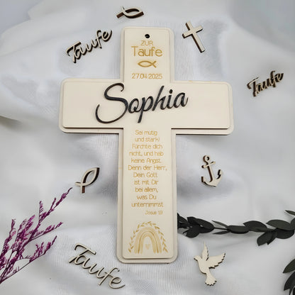 Holzkreuz zur Taufe mit Name und Datum - Funny Bake