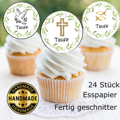 Muffinaufleger Taufe Taube-Kreuz-Fische - Funny Bake