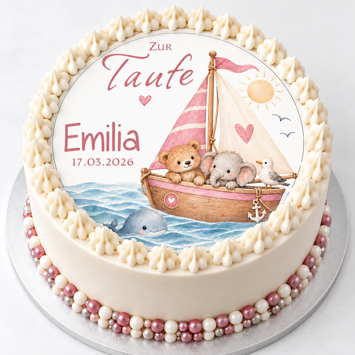 Tortenaufleger Taufe Arche Noah rosa