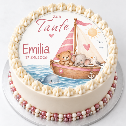 Tortenaufleger Taufe Arche Noah rosa