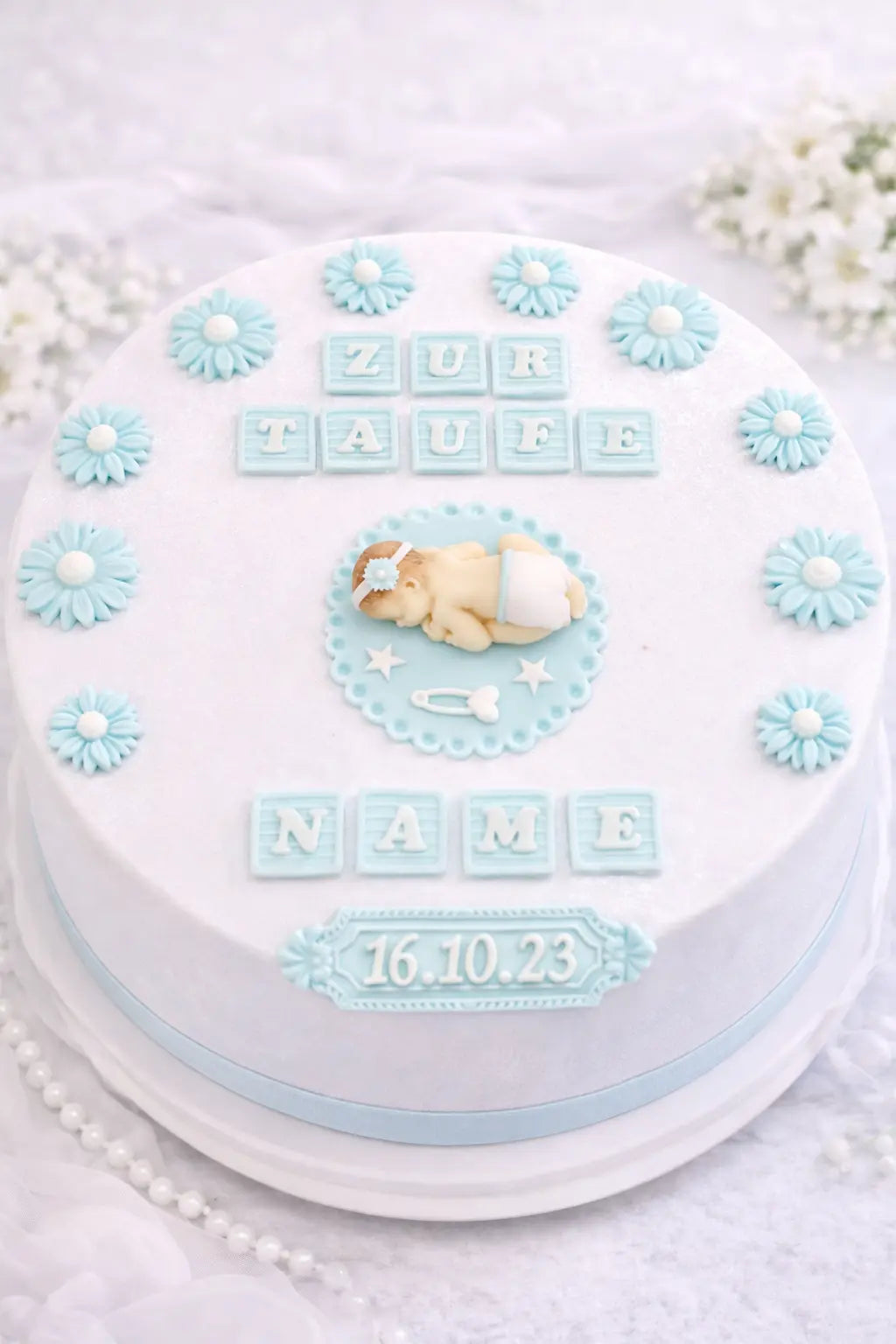 Komplettset Baby auf Decke – essbare Tortendekoration zur Taufe Funny Bake