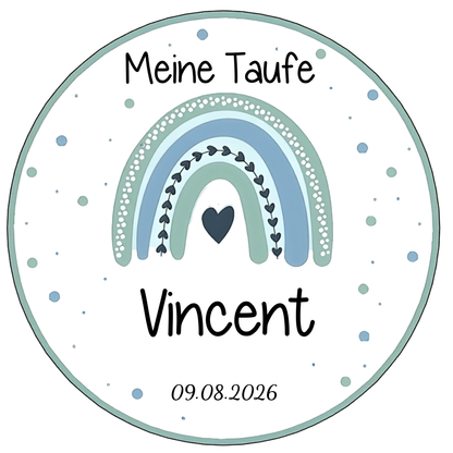 Tortenaufleger Taufe Regenbogen – türkis & mint, personalisiert