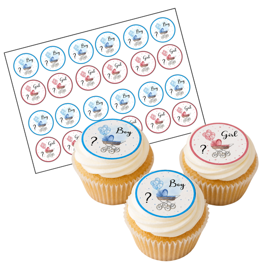 Muffinaufleger Gender Reveal Party – 24 essbare Aufleger