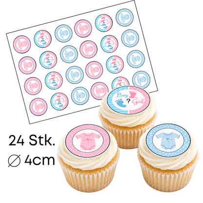 Gender Reveal Muffinaufleger – 24 Aufleger Boy or Girl