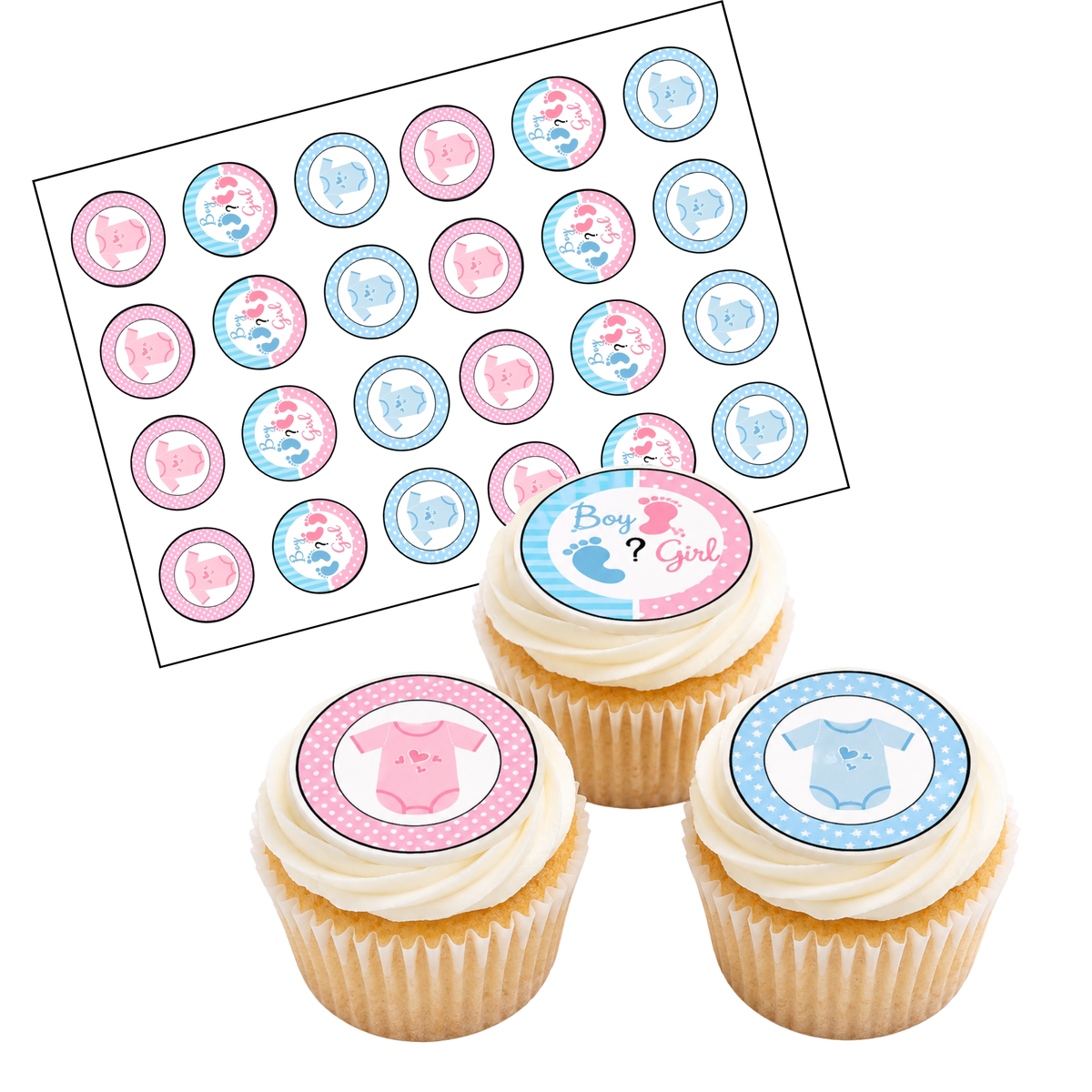 Gender Reveal Muffinaufleger – 24 Aufleger Boy or Girl