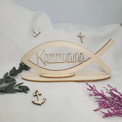 Holzfisch Kommunion mit Ständer -Tischdekoration - Funny Bake