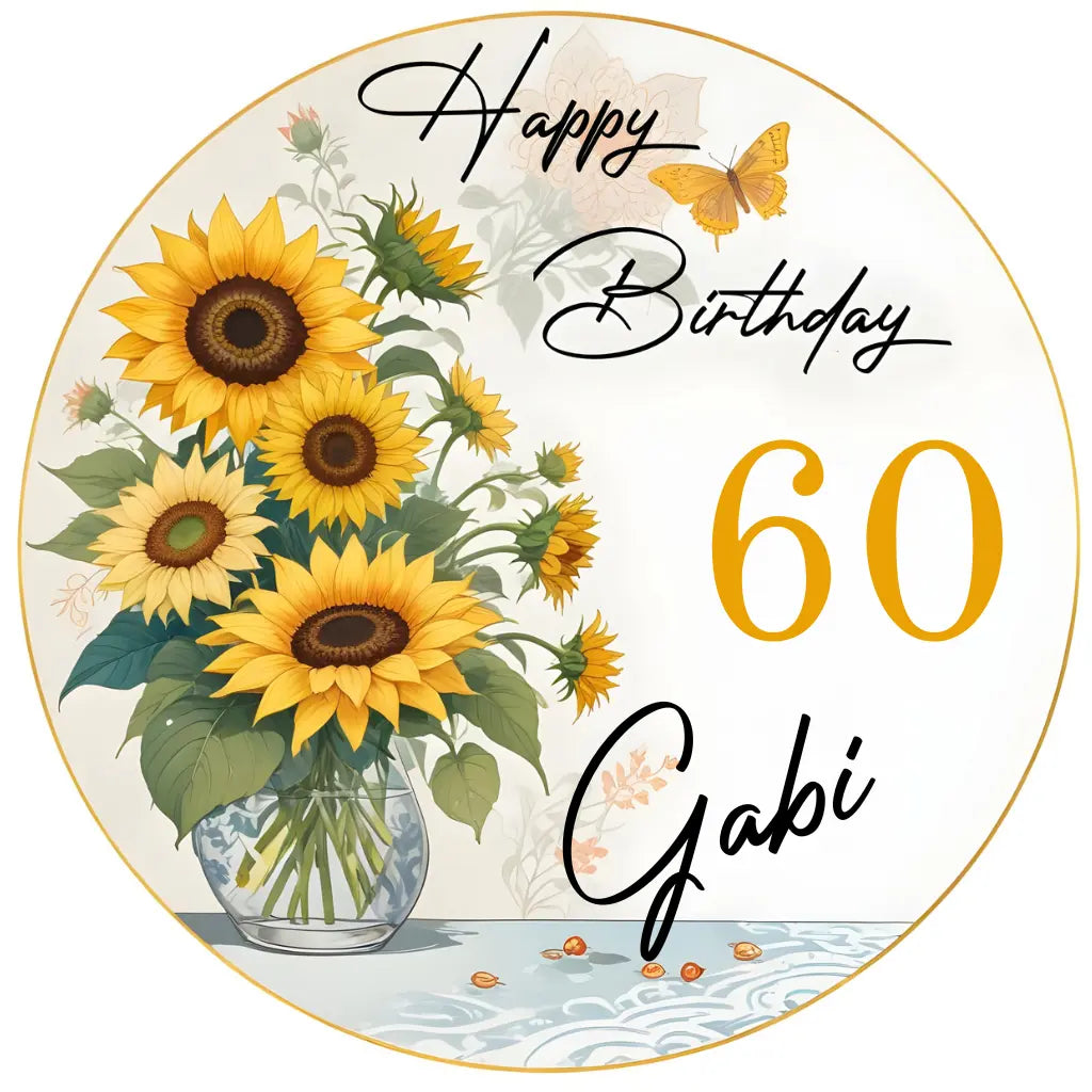 Tortenaufleger Sonnenblumen gemalt – personalisiert mit Name & Wunschzahl Funnybake