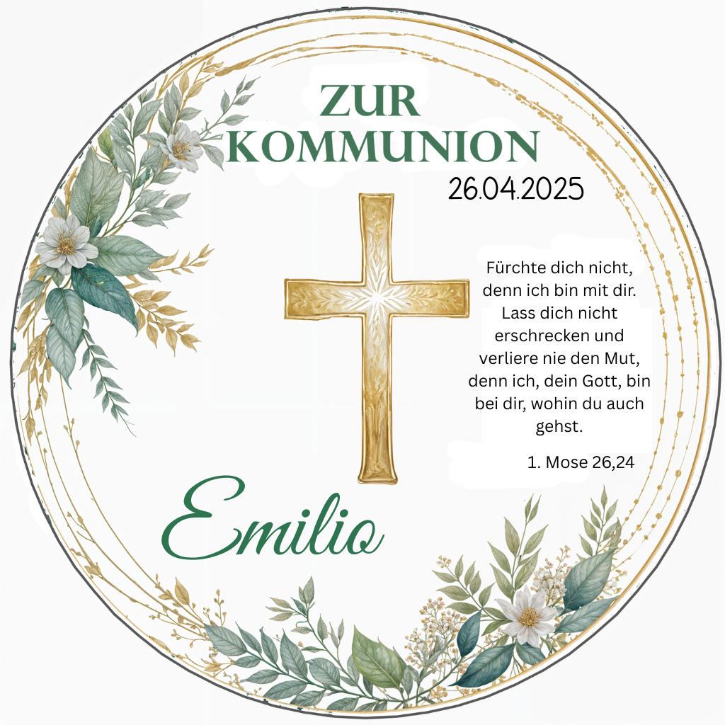 Tortenaufleger Kommunion Eukalyptus mit Kreuz