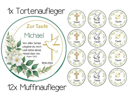 Tortenaufleger Set Taufe  Kreuz mit Taube - Funny Bake