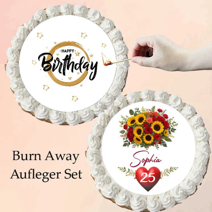 Tortenaufleger Burn away Set  Happy Birthday Blumenstrauß - Funny Bake