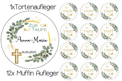 Tortenaufleger Set Taufe Kreuz und Fisch - Funny Bake