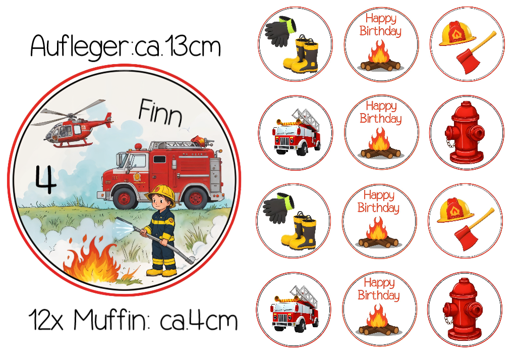 Tortenaufleger+Muffin Set Feuerwehr