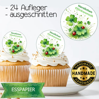 Muffinaufleger - Herzlichen Glückwunsch-  Kleeblatt - Funny Bake