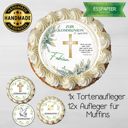 Kommunion Tortenaufleger+12x Muffin - Funny Bake