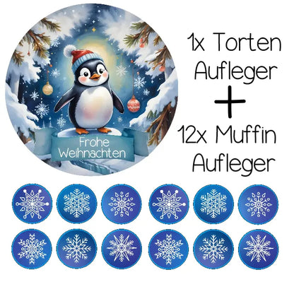 Tortenaufleger Set Frohe Weihnachten mit Pinguin - Funny Bake