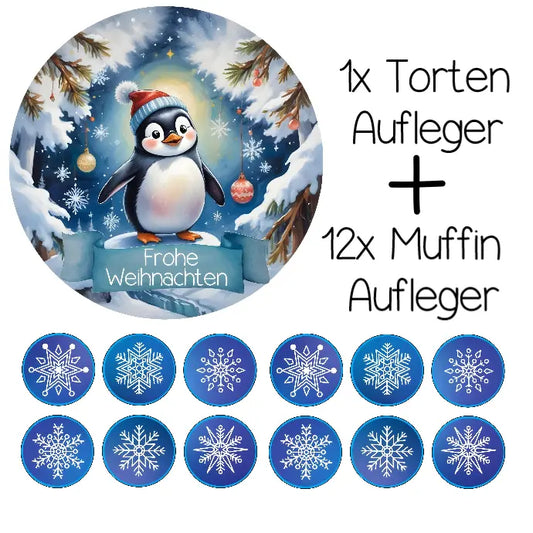 Tortenaufleger Set Frohe Weihnachten mit Pinguin - Funny Bake