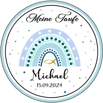 Tortenaufleger "Meine Taufe" Regenbogen blau/türkis - Funny Bake