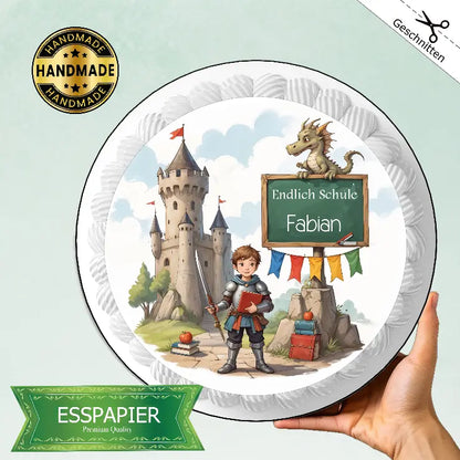 Tortenaufleger-Ritter-Schloss-Drache-Einschulung-Mit-namen