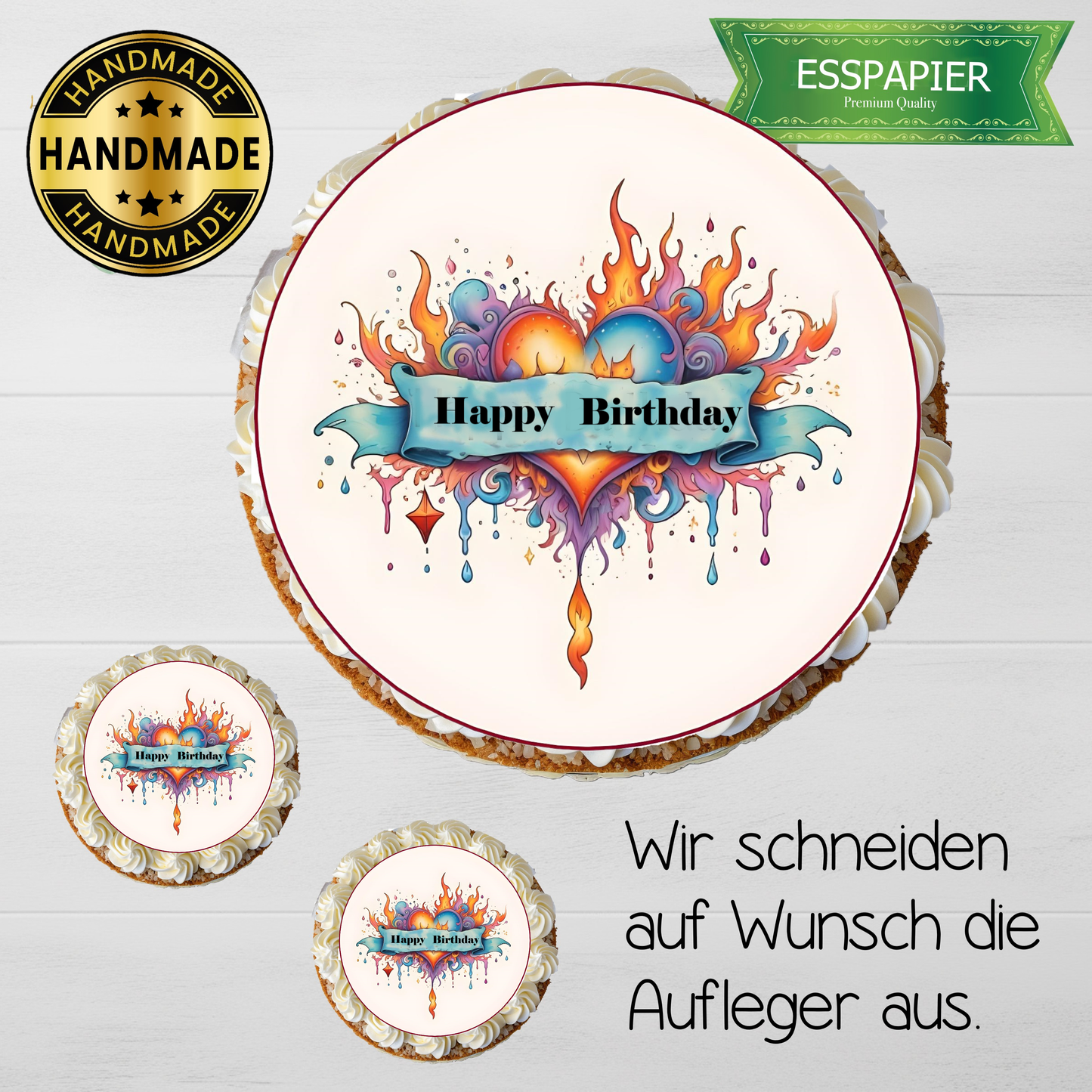 Tortenaufleger Set mit 12x Muffin Auflegern Happy Birthday