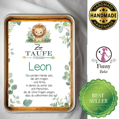 Tortenaufleger Taufe mit Löwe Rechteckig - Funny Bake