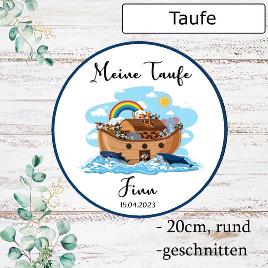 Tortenaufleger-Taufe-Noah-Schiff-Tiere-Regenbogen-essbar-Oblate