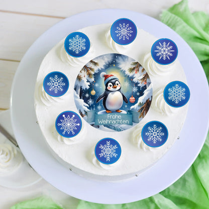 Tortenaufleger Set Frohe Weihnachten mit Pinguin - Funny Bake