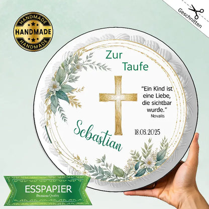 Tortenaufleger "Zur Taufe" in gold und grün - Funny Bake