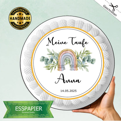 Tortenaufleger Boho Regenbogen Taufe Aquarell - Funny Bake