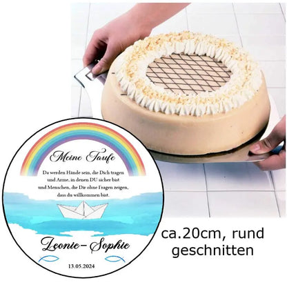 Tortenaufleger  Papierboot mit Regenbogen zur Taufe - Funny Bake
