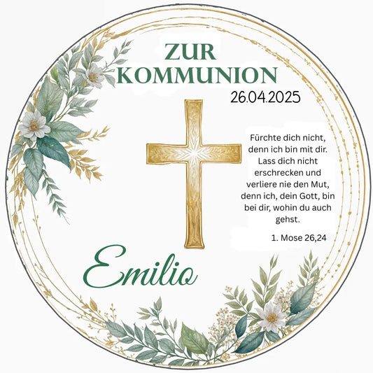 Tortenaufleger Kommunion Eukalyptus mit Kreuz - Funny Bake
