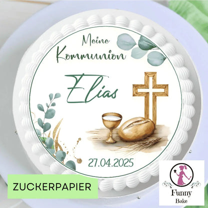 Tortenaufleger zur Kommunion mit Kreuz & Brot – klassisches Motiv Funny Bake