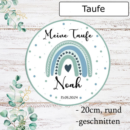 Essbar-Tortenaufleger-Regenbogen-Herz-türkis-mint-Name-Zahl-Meine-Taufe-Tortendeko