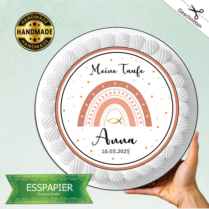Tortenaufleger Meine Taufe- orange Regenbogen - Funny Bake