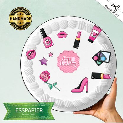 Tortenaufleger Teenager pink rosa Make Up - Funny Bake