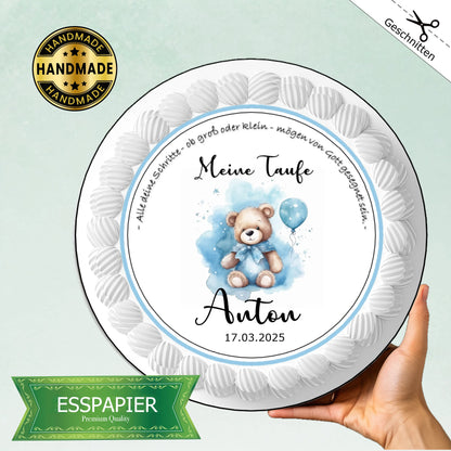 Tortenaufleger Taufe "Bär mit Ballon" - Funny Bake